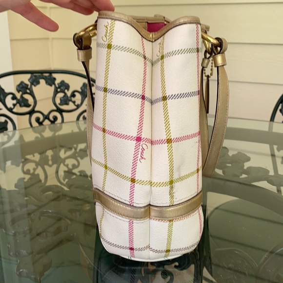 Coach Peyton Tattersall Plaid Cream Leather Tote - Picture 14 of 14
